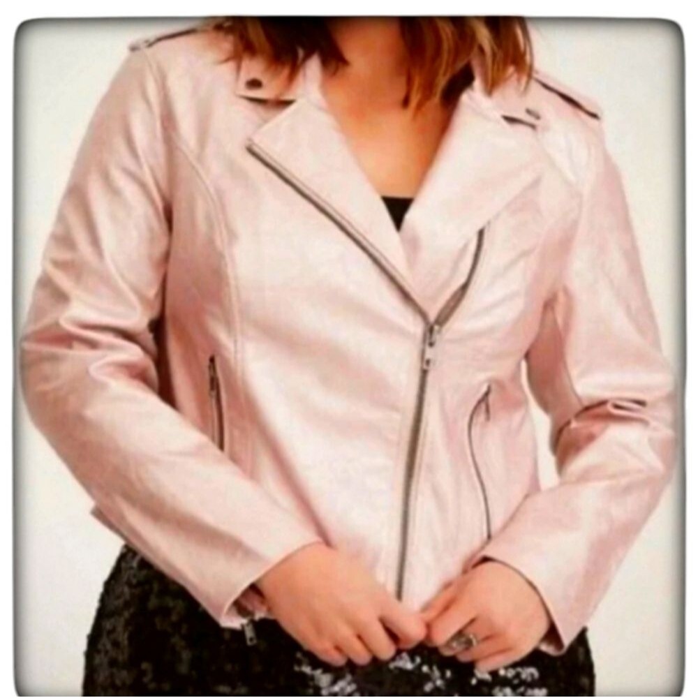 Torrid Pastel Pink Faux Leather Plus Sz Fully Lined Biker Jacket Sz 2